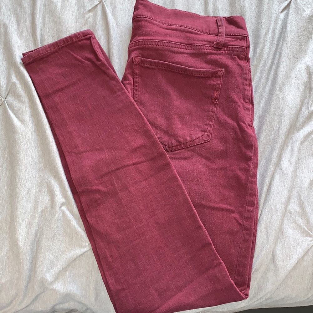 Maroon denim mid rise skinny Express jean